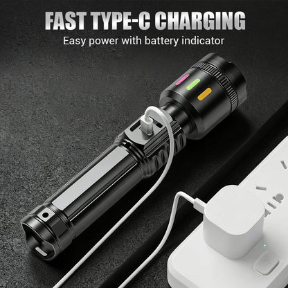 Multifunctional Zoom LED Flashlight with Power Display
