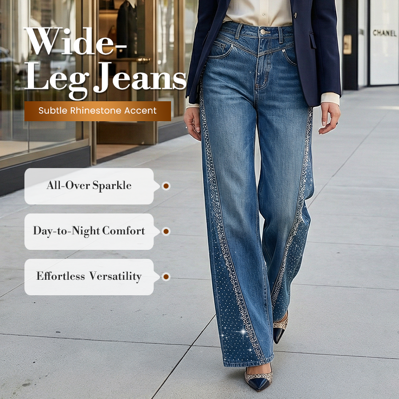 💥Women's Rhinestone-Embellished Wide-Leg Jeans