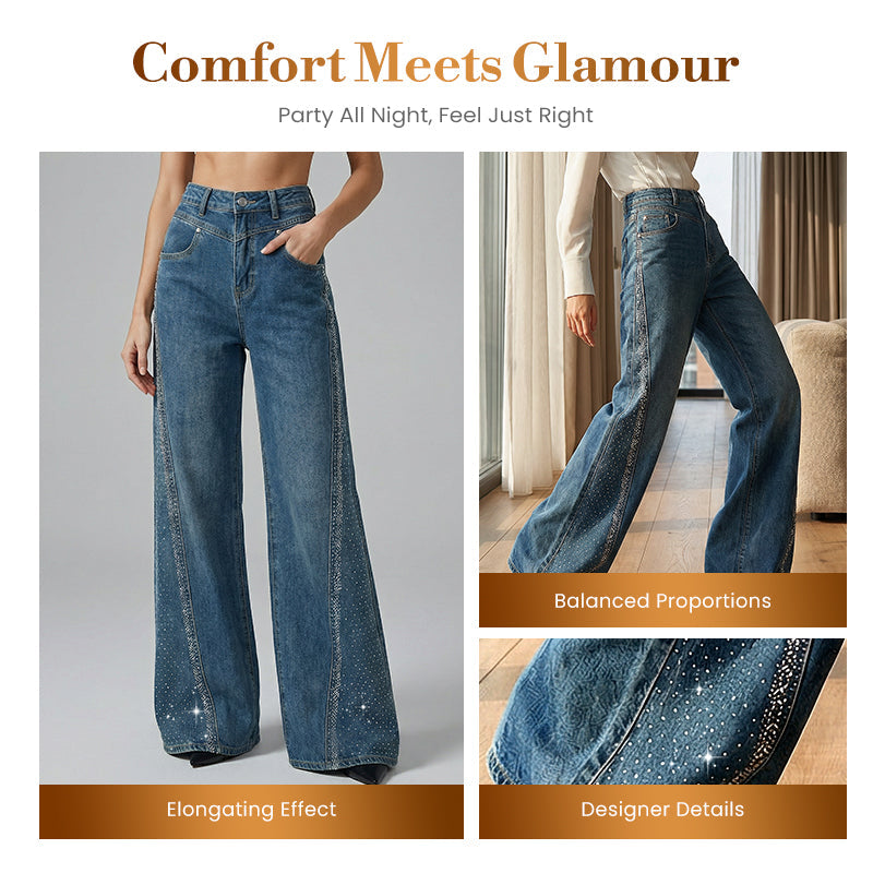 💥Women's Rhinestone-Embellished Wide-Leg Jeans