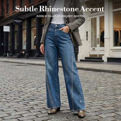 💥Women's Rhinestone-Embellished Wide-Leg Jeans