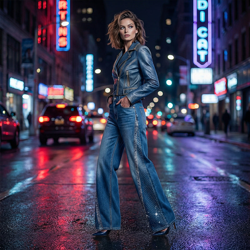 💥Women's Rhinestone-Embellished Wide-Leg Jeans