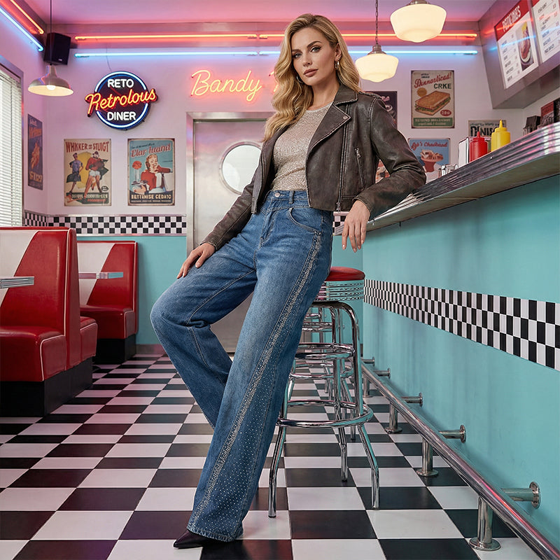 💥Women's Rhinestone-Embellished Wide-Leg Jeans
