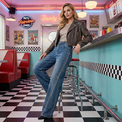 💥Women's Rhinestone-Embellished Wide-Leg Jeans