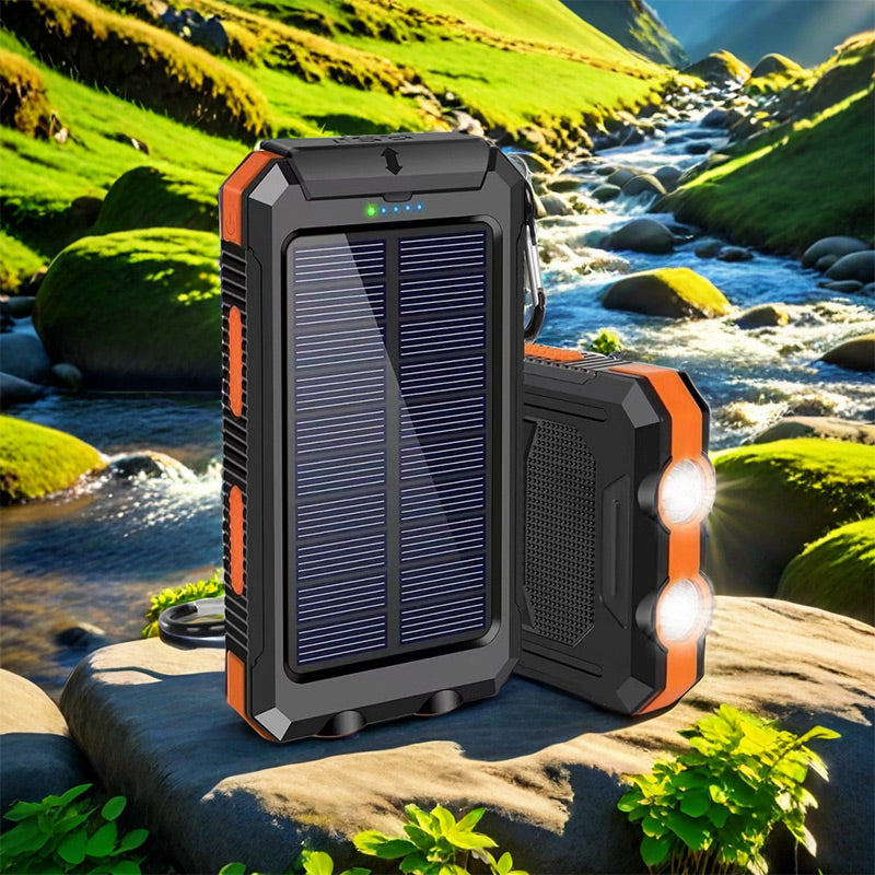 ⚡ Portable Solar Power Bank – Solar Powered Charger with Dual LED Flashlights 🔋