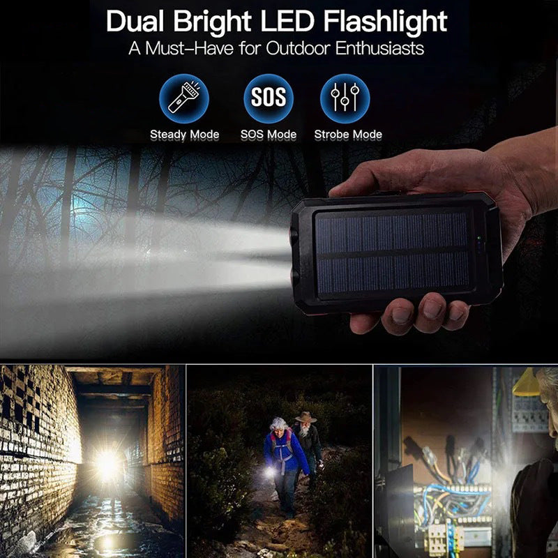 ⚡ Portable Solar Power Bank – Solar Powered Charger with Dual LED Flashlights 🔋