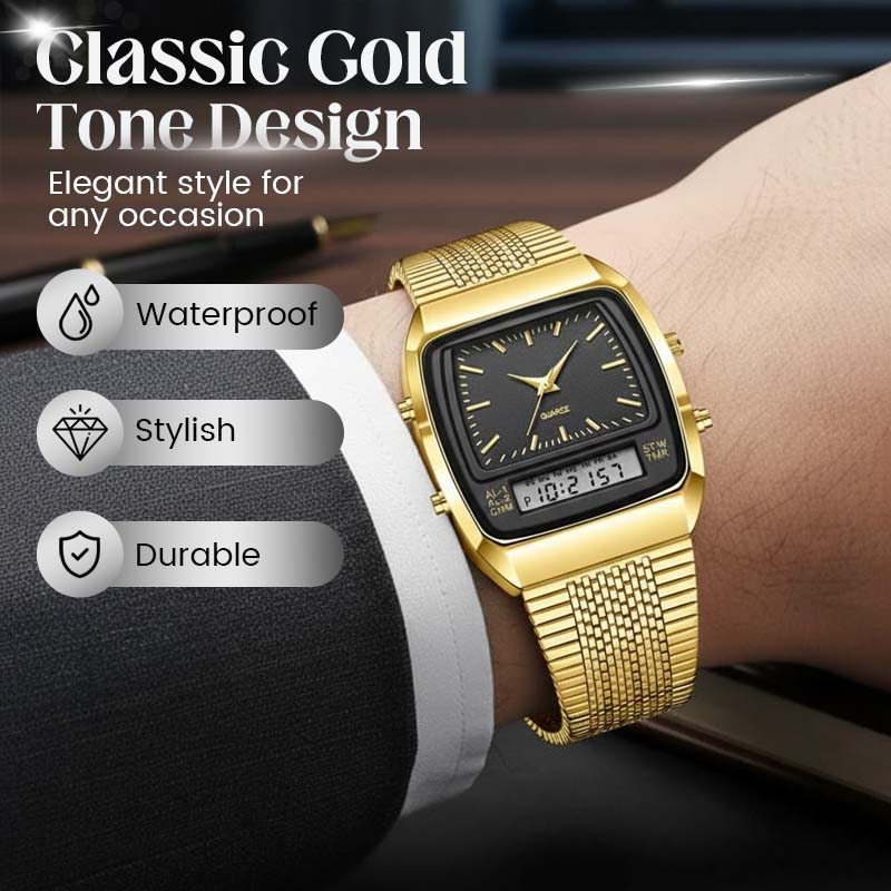 ⌚50% OFF💥Retro Style Square Face Multifunction Watch – Dual Display, Zinc Alloy, Stainless Steel✨