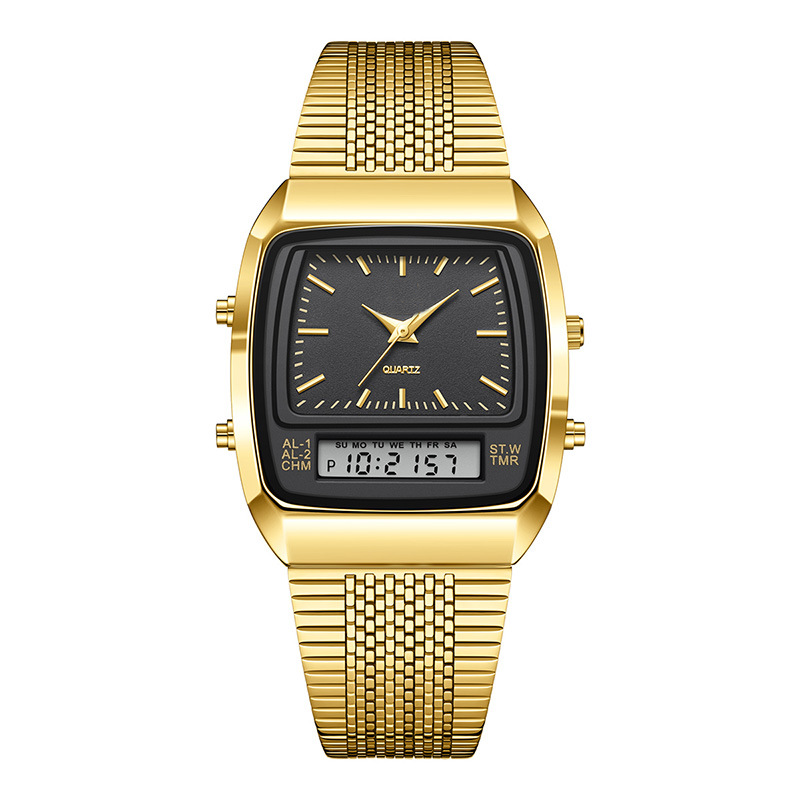 ⌚50% OFF💥Retro Style Square Face Multifunction Watch – Dual Display, Zinc Alloy, Stainless Steel✨