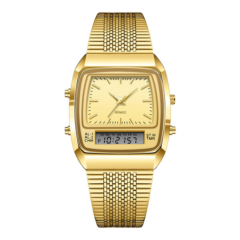 ⌚50% OFF💥Retro Style Square Face Multifunction Watch – Dual Display, Zinc Alloy, Stainless Steel✨