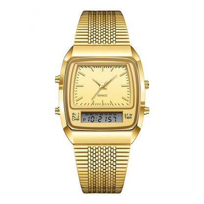 ⌚50% OFF💥Retro Style Square Face Multifunction Watch – Dual Display, Zinc Alloy, Stainless Steel✨