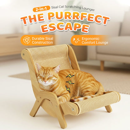 🎁2026 New Arrivals 50% OFF💥2‑in‑1 Sisal Cat Scratching Lounger‑Wood Frame Curved Cat Rest Bed 🛋️