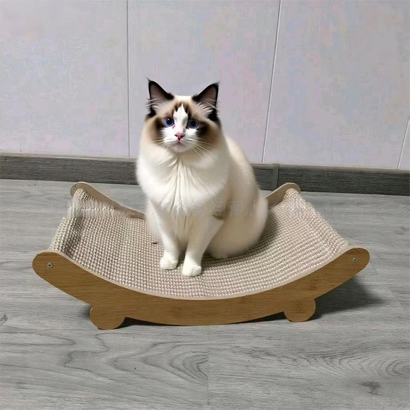 🎁2026 New Arrivals 50% OFF💥2‑in‑1 Sisal Cat Scratching Lounger‑Wood Frame Curved Cat Rest Bed 🛋️