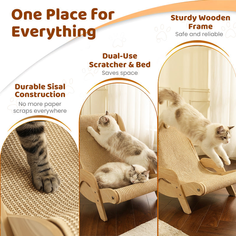 🎁2026 New Arrivals 50% OFF💥2‑in‑1 Sisal Cat Scratching Lounger‑Wood Frame Curved Cat Rest Bed 🛋️