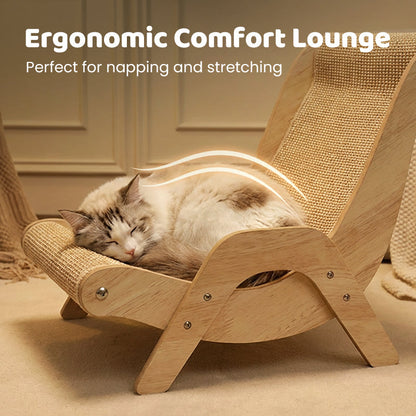 🎁2026 New Arrivals 50% OFF💥2‑in‑1 Sisal Cat Scratching Lounger‑Wood Frame Curved Cat Rest Bed 🛋️