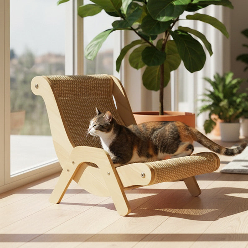 🎁2026 New Arrivals 50% OFF💥2‑in‑1 Sisal Cat Scratching Lounger‑Wood Frame Curved Cat Rest Bed 🛋️