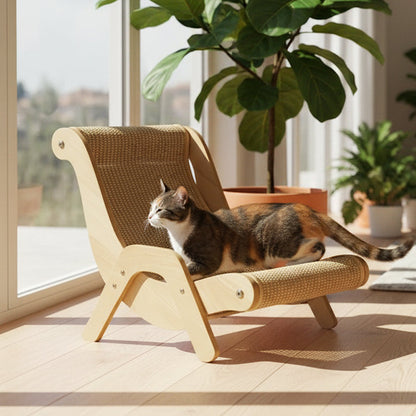 🎁2026 New Arrivals 50% OFF💥2‑in‑1 Sisal Cat Scratching Lounger‑Wood Frame Curved Cat Rest Bed 🛋️