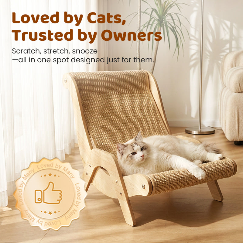 🎁2026 New Arrivals 50% OFF💥2‑in‑1 Sisal Cat Scratching Lounger‑Wood Frame Curved Cat Rest Bed 🛋️