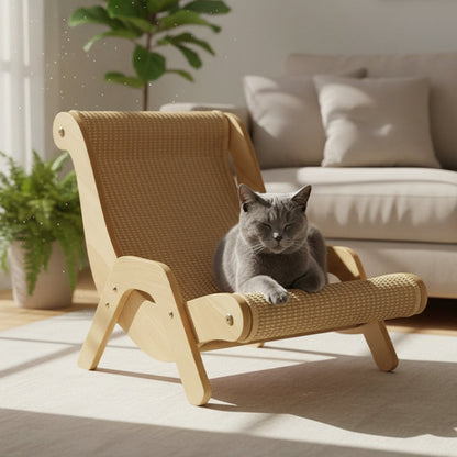 🎁2026 New Arrivals 50% OFF💥2‑in‑1 Sisal Cat Scratching Lounger‑Wood Frame Curved Cat Rest Bed 🛋️