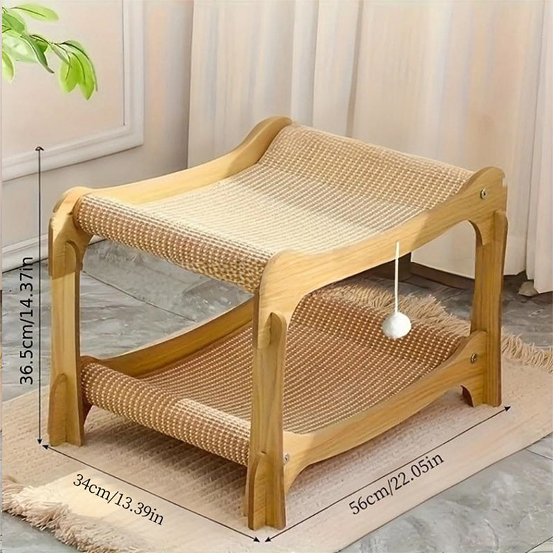 🎁2026 New Arrivals 50% OFF💥2‑in‑1 Sisal Cat Scratching Lounger‑Wood Frame Curved Cat Rest Bed 🛋️