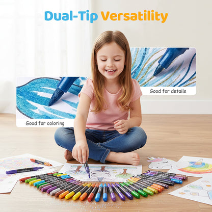 24 Colors Dual-Tip Glitter Marker Set