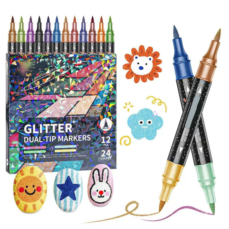 24 Colors Dual-Tip Glitter Marker Set