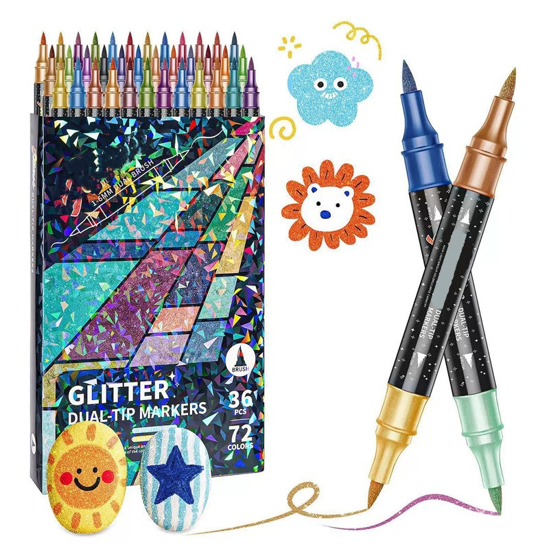 24 Colors Dual-Tip Glitter Marker Set