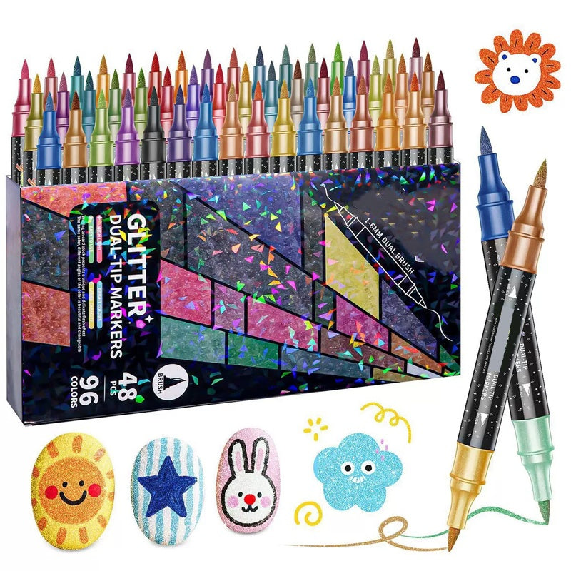 24 Colors Dual-Tip Glitter Marker Set