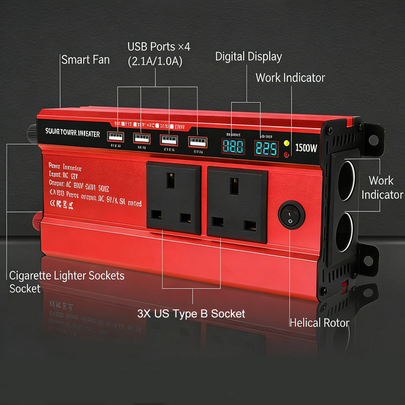 1500W Car Power Inverter with 4 USB Ports
