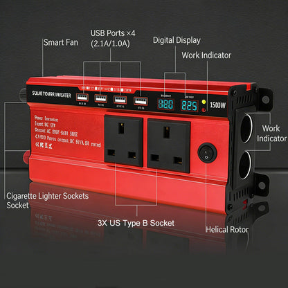 1500W Car Power Inverter with 4 USB Ports