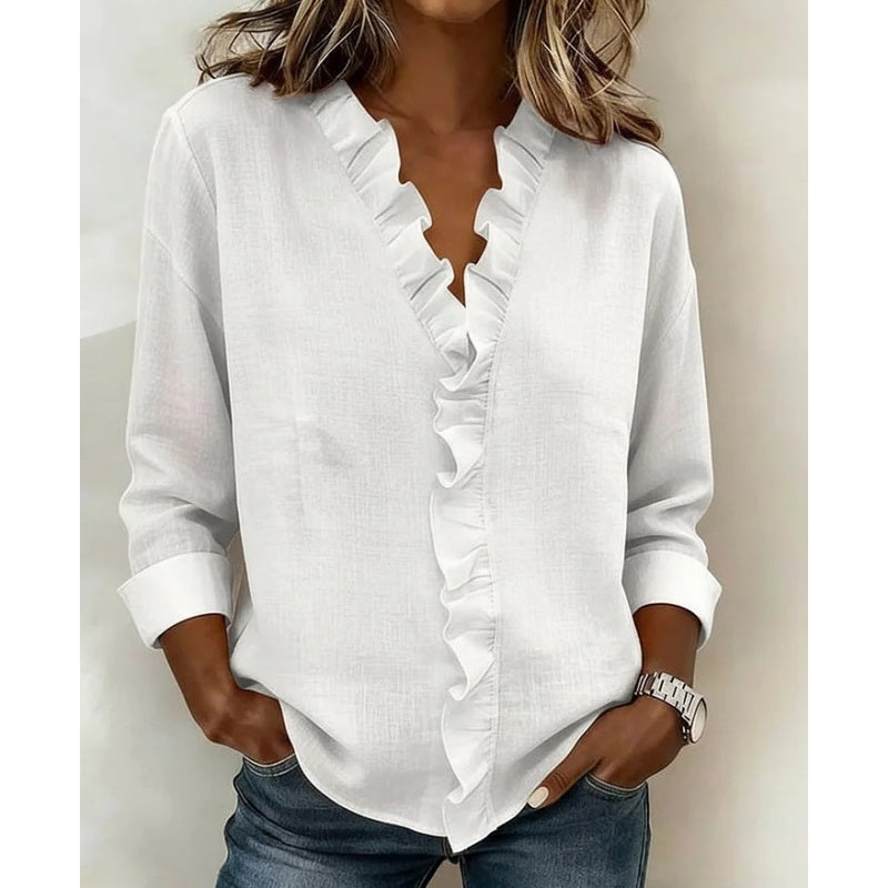 ✨ Effortless Elegance for Every Day – Premium Ruffle V-Neck Blouse! ✨