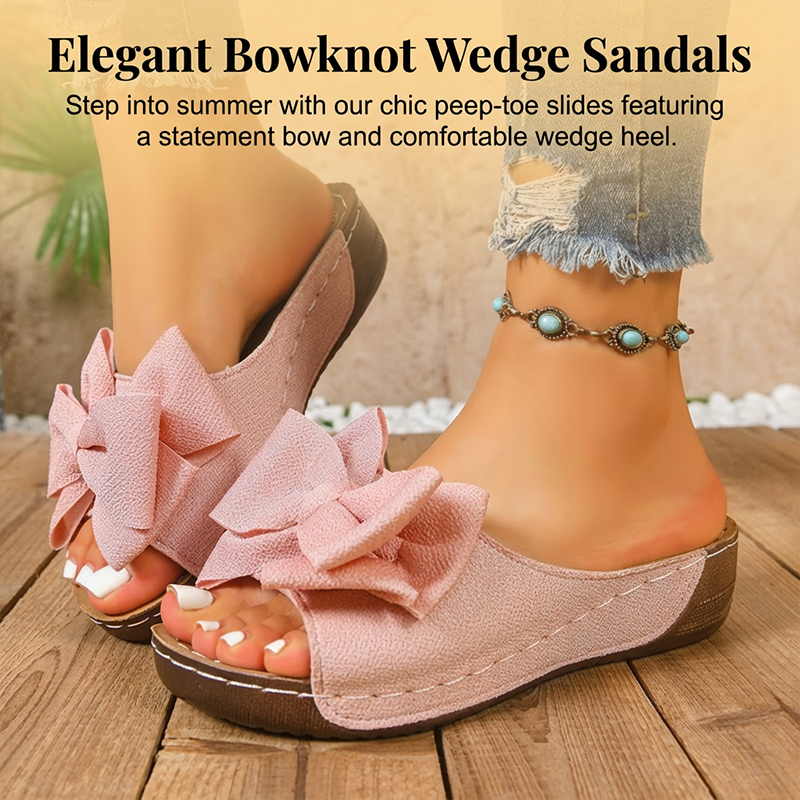 🎀Women's Bowknot Peep-Toe Wedge Sandals – Chic Design, Comfortable Wedge & Easy to Slip On🌸