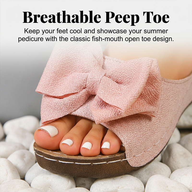 🎀Women's Bowknot Peep-Toe Wedge Sandals – Chic Design, Comfortable Wedge & Easy to Slip On🌸