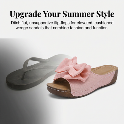 🎀Women's Bowknot Peep-Toe Wedge Sandals – Chic Design, Comfortable Wedge & Easy to Slip On🌸