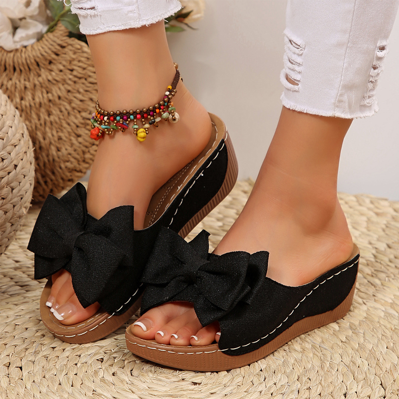 🎀Women's Bowknot Peep-Toe Wedge Sandals – Chic Design, Comfortable Wedge & Easy to Slip On🌸