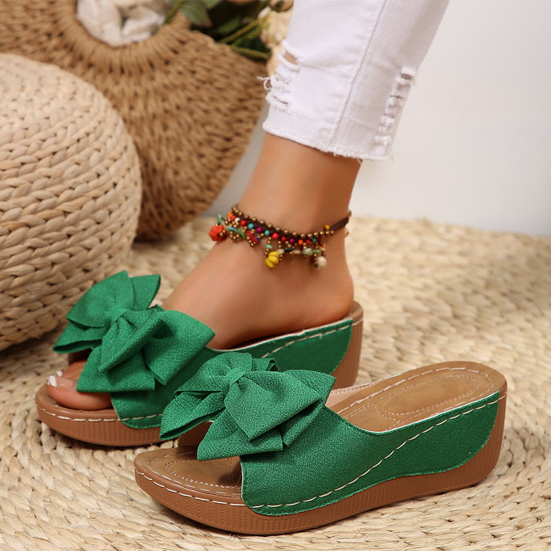 🎀Women's Bowknot Peep-Toe Wedge Sandals – Chic Design, Comfortable Wedge & Easy to Slip On🌸