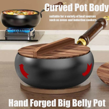 🍲50% OFF NOW!🔥Uncoated Thick Iron Pot with Lid – Even Heat Distribution, Durable Cast Iron & Perfect for Slow Cooking🥘