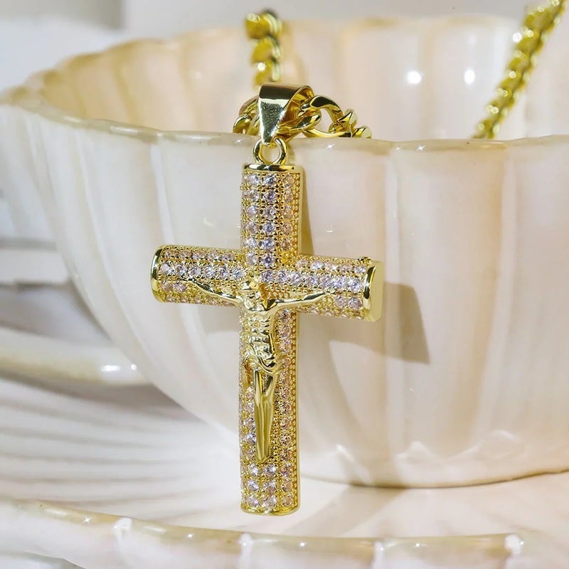 ✝️50% OFF NOW!🔥Jesus Crucifix Pendant Necklace – 14K Gold Plated, Gift Box & Spiritual Protection🙏