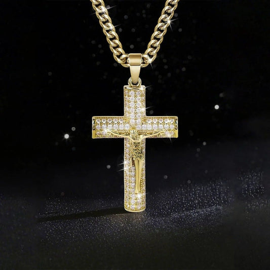 ✝️50% OFF NOW!🔥Jesus Crucifix Pendant Necklace – 14K Gold Plated, Gift Box & Spiritual Protection🙏