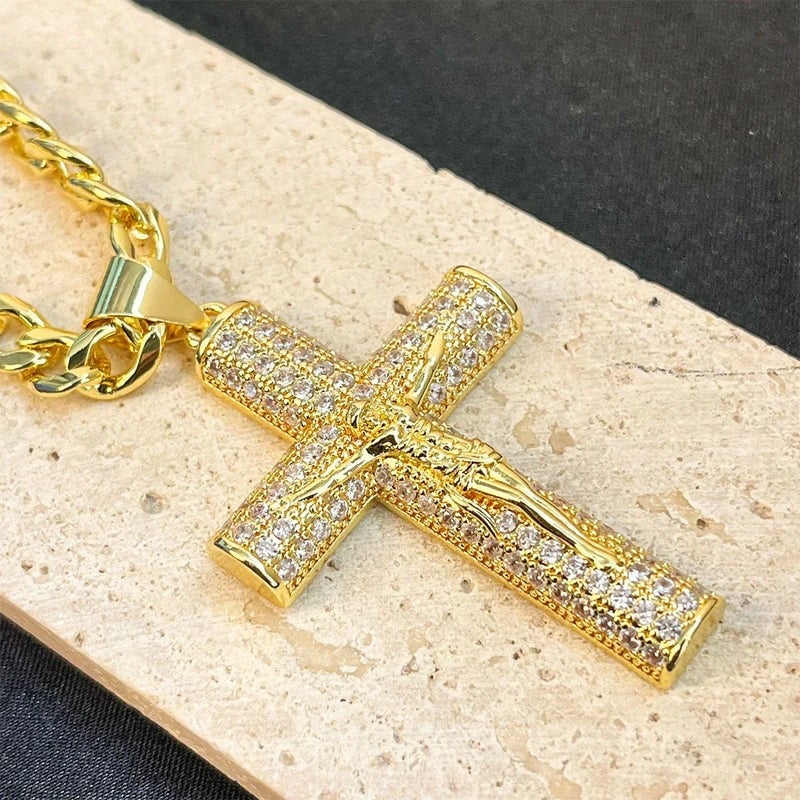 ✝️50% OFF NOW!🔥Jesus Crucifix Pendant Necklace – 14K Gold Plated, Gift Box & Spiritual Protection🙏