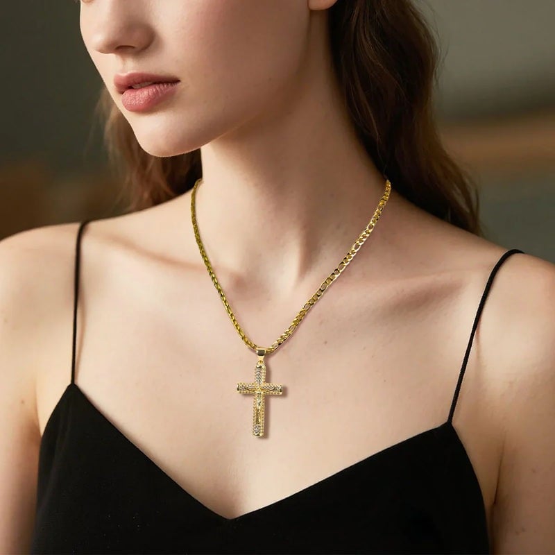 ✝️50% OFF NOW!🔥Jesus Crucifix Pendant Necklace – 14K Gold Plated, Gift Box & Spiritual Protection🙏