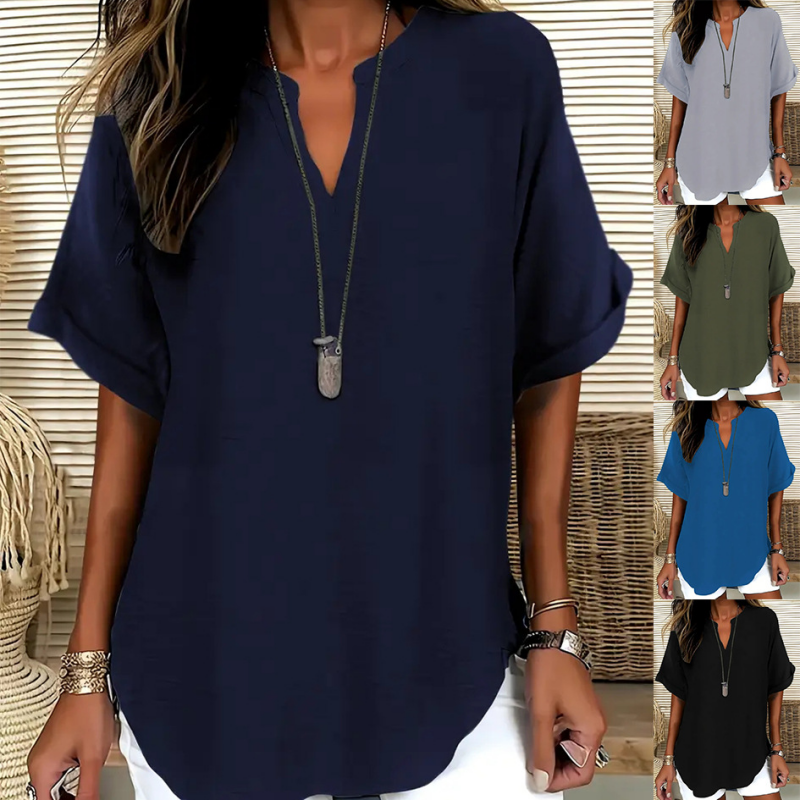 Fashion Loose Solid Color Short Sleeve Top