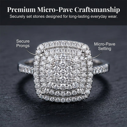 Brilliant Double Halo Square Ring for Women