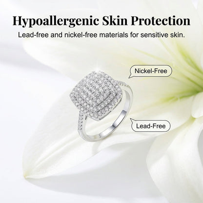 Brilliant Double Halo Square Ring for Women