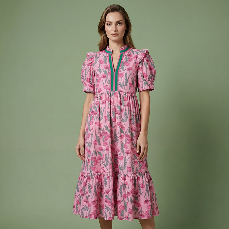 Women's Floral Print Puff Sleeve Maxi Dress