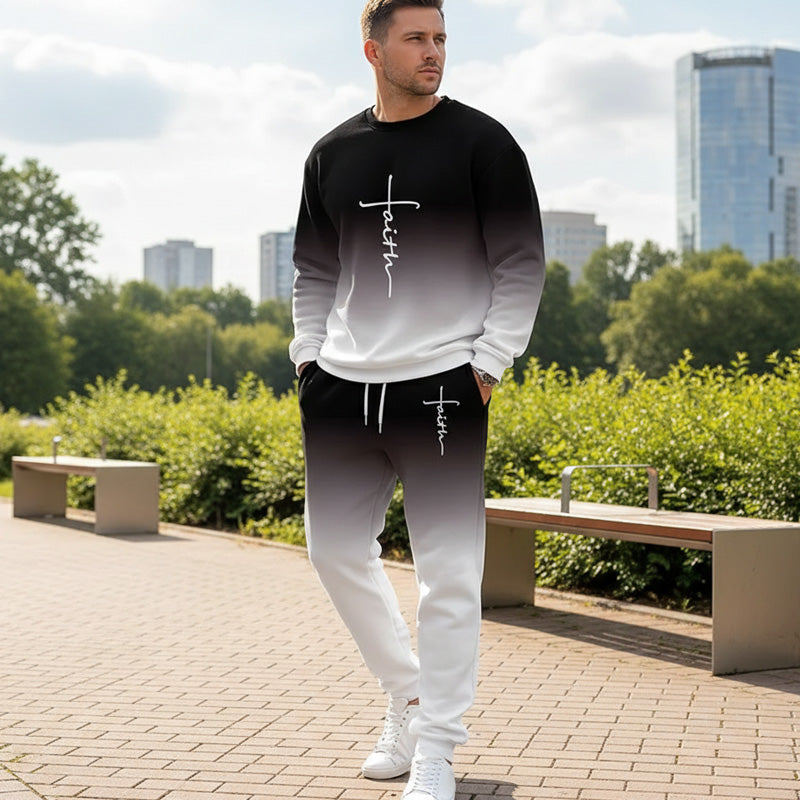 Men's Gradient Color Crewneck Tracksuit Set