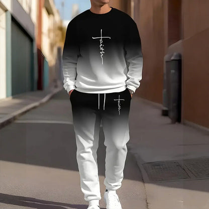 Men's Gradient Color Crewneck Tracksuit Set