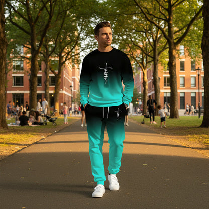 Men's Gradient Color Crewneck Tracksuit Set