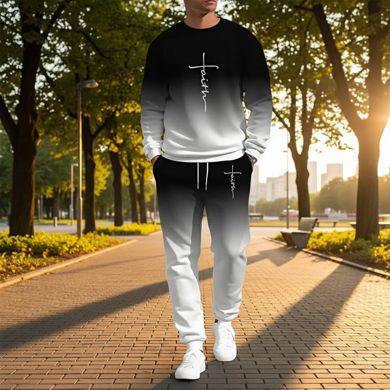 Men's Gradient Color Crewneck Tracksuit Set