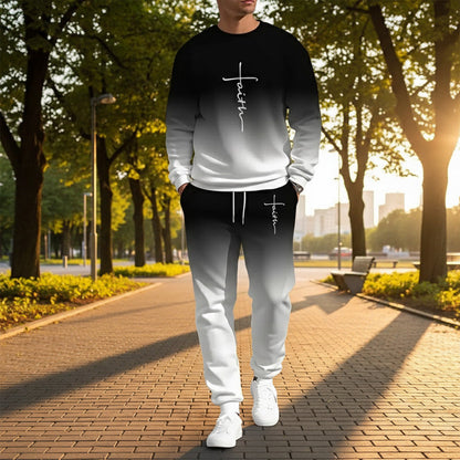 Men's Gradient Color Crewneck Tracksuit Set
