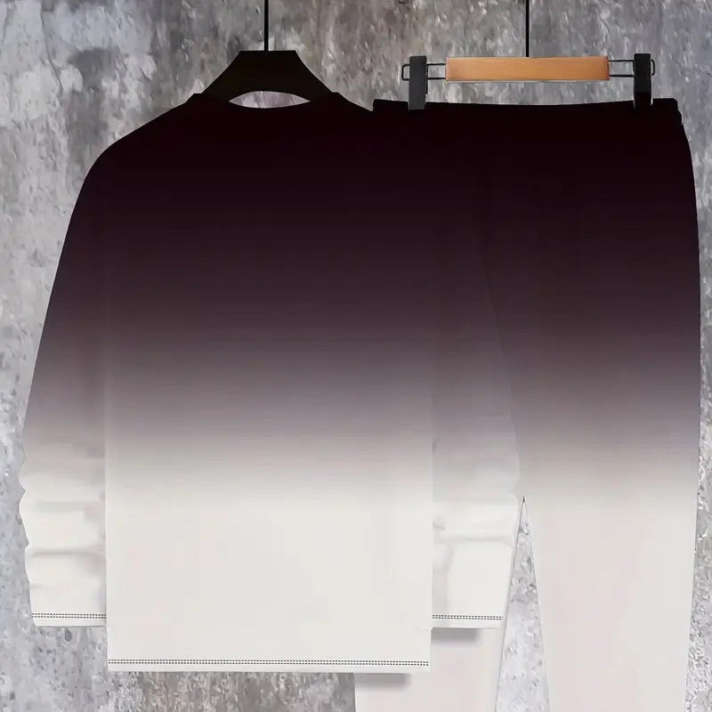 Men's Gradient Color Crewneck Tracksuit Set