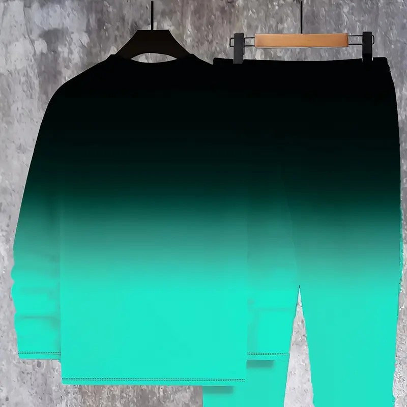 Men's Gradient Color Crewneck Tracksuit Set